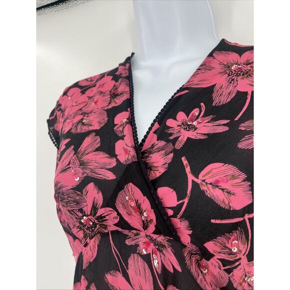 Y2K Sheer Midi Babydoll Dress Floral Sequin Asymmetric Hem Boho Festival Lace - Picture 3 of 10